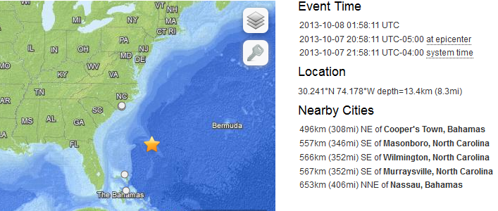East Coast Earthquake 10-8-2013