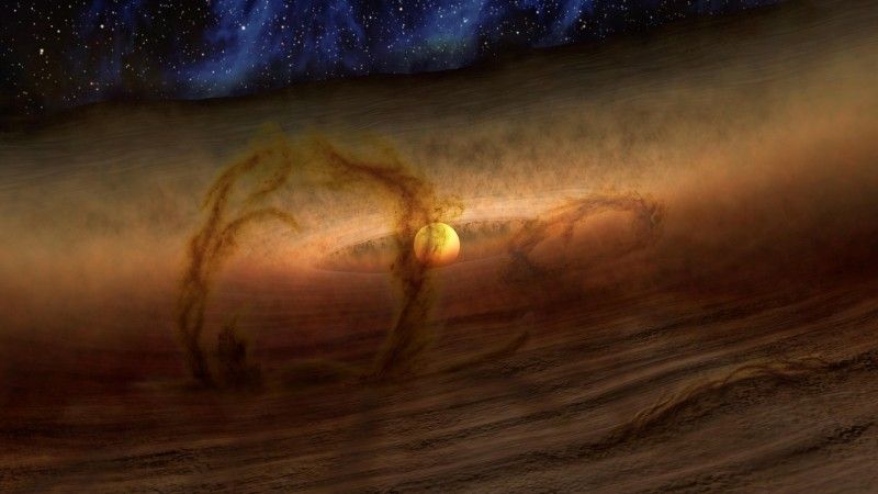Magnetic loops carry gas and dust above disks of planet-forming