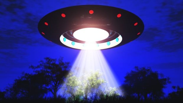 UFO with a beam of light