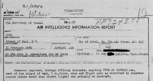 1956 Maui UFO Sighting Report