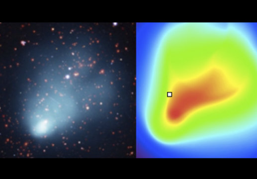 An image comparing the data showing the many galaxies and the X-ray emission from the hot gas