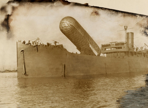 A view of the H.M.S Canning and its observation balloon. – Image discovered by TheBlackVault.com. (Credit: National Geographic.)